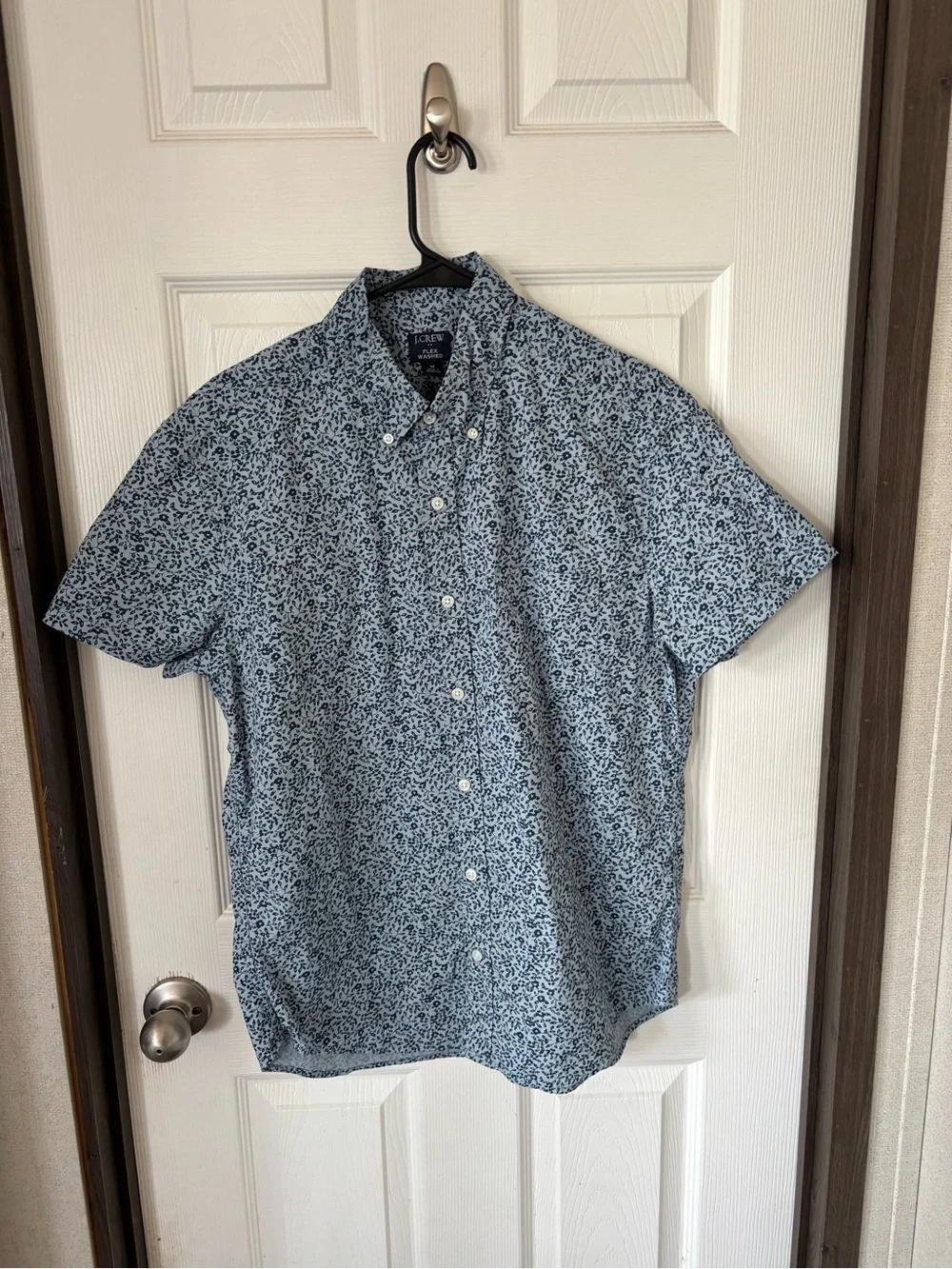J. Crew Men's Short-Sleeve Button-Down in Light Blue Floral Print